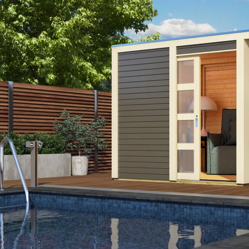 Abri De Jardin En Bois Vitrifié Gris 19mm Qubic 6.05m² - Karibu 4 Abri De Jardin En Bois Vitrifié Gris 19mm Qubic 6.05m² - Karibu – Image 2