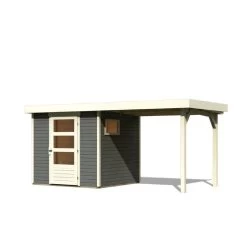 Abri De Jardin En Bois Gris Terre 4,62m² Freiburg 2 Avec Appentis De 2,40 M - Karibu -Jardin Abris Magasin abri de jardin en boisgris terre 462m freiburg 2 avec appentis de 240 m karibu 2