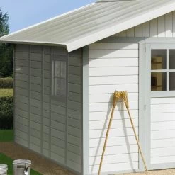 Abri De Jardin En PVC 11,2m² DECO Blanc Et Gris Vert Grosfillex + Kit Ancrage Offert -Jardin Abris Magasin abri de jardin en pvc 112m deco blanc et gris vert grosfillex 3