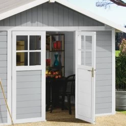 Abri De Jardin En PVC 11,2m² DECO Gris Clair Et Blanc Grosfillex + Kit Ancrage Offert -Jardin Abris Magasin abri de jardin en pvc 112m deco gris clair et blanc grosfillex 3