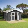 Abri De Jardin En PVC 11,2m² DECO Gris Foncé Et Blanc Grosfillex + Kit Ancrage Offert -Jardin Abris Magasin abri de jardin en pvc 112m deco gris fonce et blanc grosfillex