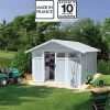 Abri De Jardin En PVC 11,2m² UTILITY Blanc Et Gris Bleu Grosfillex + Kit Ancrage Offert -Jardin Abris Magasin abri de jardin en pvc 112m utility blanc et gris bleu grosfillex
