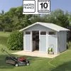 Abri De Jardin En PVC 7,53m² UTILITY Blanc Et Gris Bleu Grosfillex + Kit Ancrage Offert -Jardin Abris Magasin abri de jardin en pvc 753m utility blanc et gris bleu grosfillex