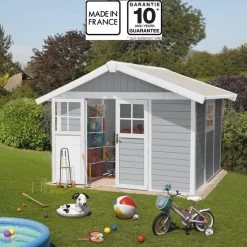 Abri De Jardin En PVC 7,5m² DECO Gris Clair Et Blanc Grosfillex + Kit Ancrage Offert