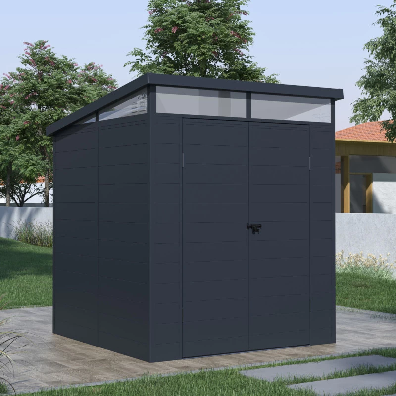 Abri De Jardin En Résine 3,24m² Anthracite Toit Monopente Skylight + Plancher - Jobu 3 Abri De Jardin En Résine 3,24m² Anthracite Toit Monopente Skylight + Plancher - Jobu