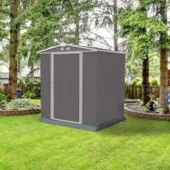 Abri De Jardin EZEE 2,3m² Toit Double Pente En Acier Galvanisé Anthracite Spacemaker -Jardin Abris Magasin abri de jardin ezee 23 m toit double pente en acier galvanise anthracite spacemaker 2