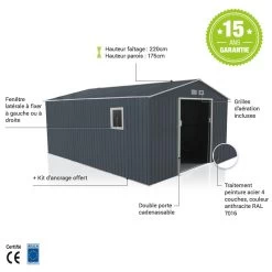Abri De Jardin Métal 15,16m² PLUS Anthracite + Kit D'ancrage X-METAL -Jardin Abris Magasin abri de jardin metal 1516m plus anthracite kit d ancrage x metal 4