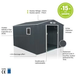 Abri De Jardin Métal 7,06m² PLUS Anthracite + Kit D'ancrage X-METAL -Jardin Abris Magasin abri de jardin metal 706m plus anthracite kit d ancrage x metal 3