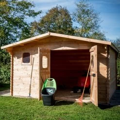 Abri Bois DOMMAR 14,85m² En Madriers Douglas 28mm + Couverture Onduline - HABRITA