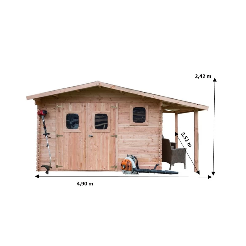 Abri Bois DOMMAR 17,20m² En Madriers Douglas 28mm Avec Bûcher + Couverture Onduline - HABRITA 4 Abri Bois DOMMAR 17,20m² En Madriers Douglas 28mm Avec Bûcher + Couverture Onduline - HABRITA – Image 2