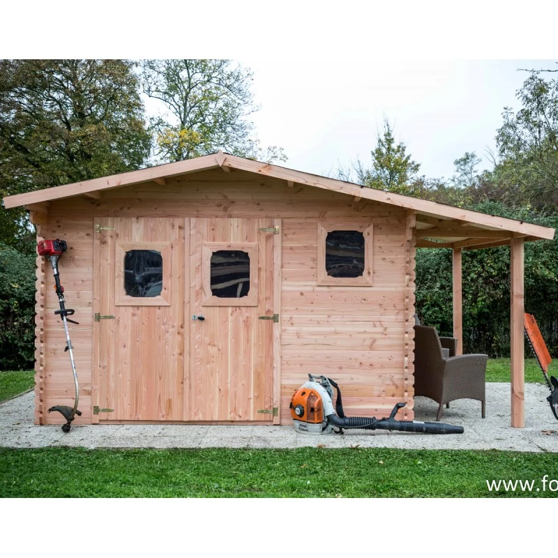 Abri En Bois De Douglas DOMMAR 19,65m² Madriers 28mm Avec Bûcher + Couverture Onduline - HABRITA 3 Abri En Bois De Douglas DOMMAR 19,65m² Madriers 28mm Avec Bûcher + Couverture Onduline - HABRITA