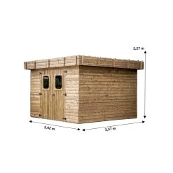 Abri Thizy 11,53m² En Bois Thermo Traité Et Toiture En Acier HABRITA -Jardin Abris Magasin abri thizy 1153m en bois thermo traite et toit en acier habrita 2