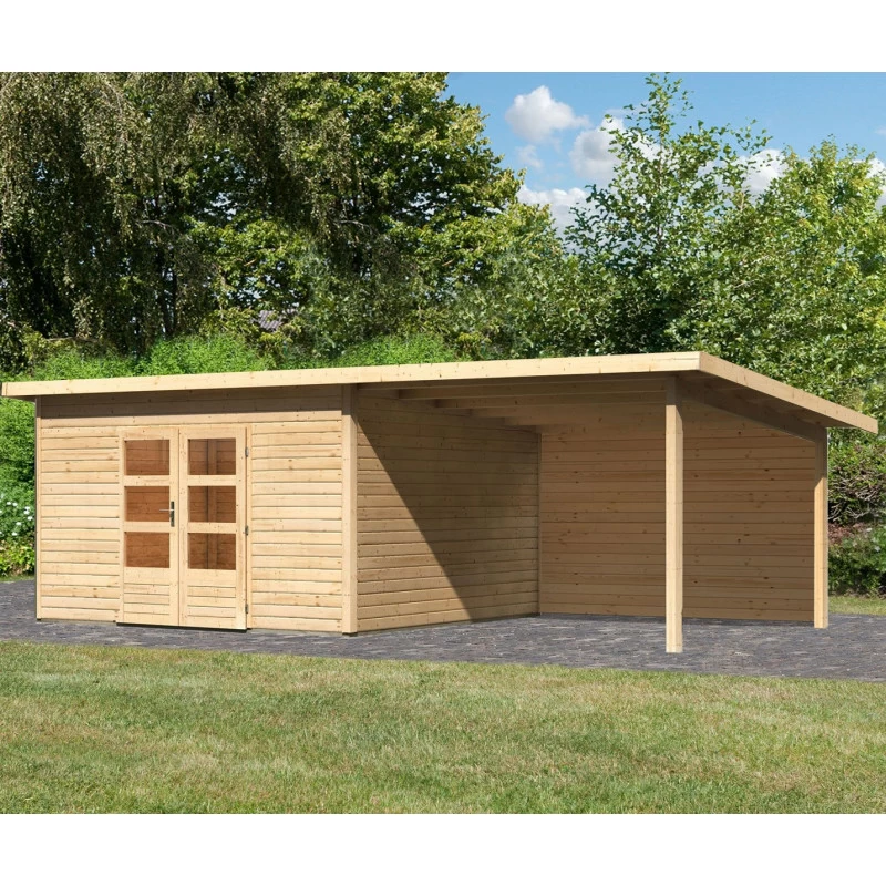 Abri Toit Plat 13,60m² Bois Massif 40mm Northeim 5 Avec Appentis 330cm Et Paroi Arrière – Karibu 3 Abri Toit Plat 13,60m² Bois Massif 40mm Northeim 5 Avec Appentis 330cm Et Paroi Arrière – Karibu