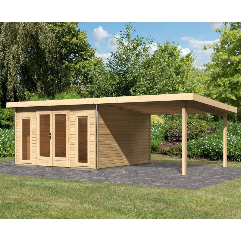 Abri Toit Plat 13,60m² Bois Massif 40mm Radeburg 3 Avec Appentis 330cm – Karibu 4 Abri Toit Plat 13,60m² Bois Massif 40mm Radeburg 3 Avec Appentis 330cm – Karibu – Image 2