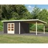 Abri Toit Plat 13,60m² Bois Massif Gris Terre 40mm Northeim 5 Avec Appentis 330cm – Karibu -Jardin Abris Magasin abri toit plat 1360m bois massif gris terre 40mm northeim 5 avec appentis 330cm woodfeeling