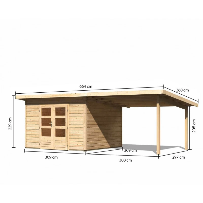 Abri Toit Plat 9,55m² Bois Massif 40mm Northeim 3 Avec Appentis 330cm – Karibu 4 Abri Toit Plat 9,55m² Bois Massif 40mm Northeim 3 Avec Appentis 330cm – Karibu – Image 2