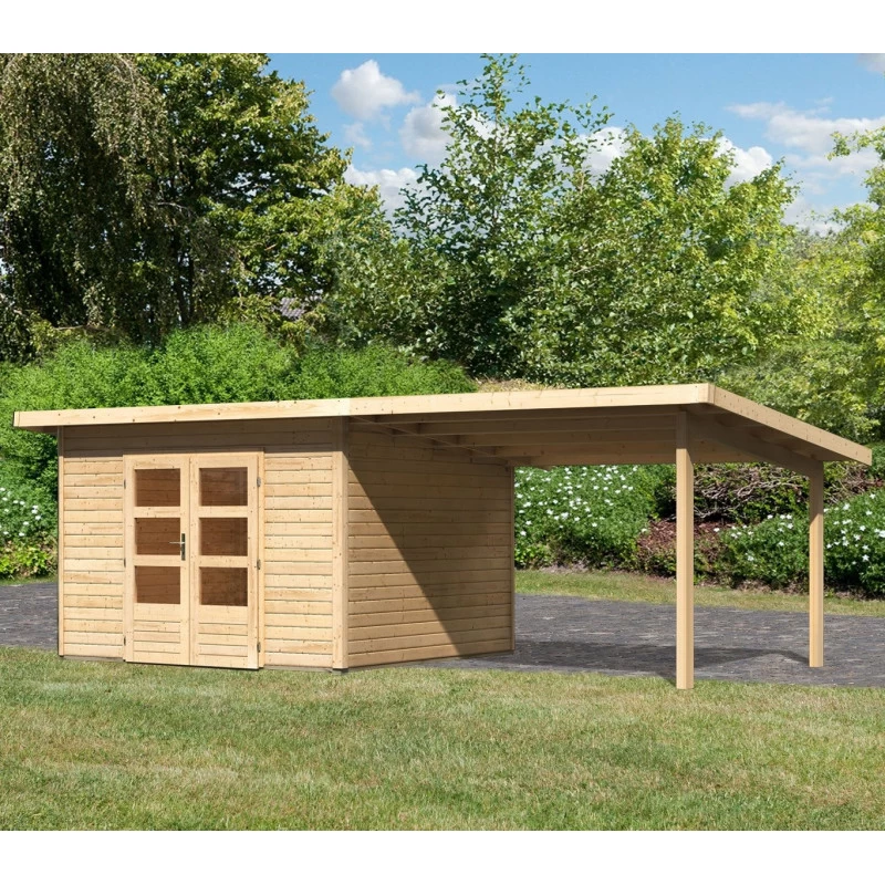 Abri Toit Plat 9,55m² Bois Massif 40mm Northeim 3 Avec Appentis 330cm – Karibu 3 Abri Toit Plat 9,55m² Bois Massif 40mm Northeim 3 Avec Appentis 330cm – Karibu