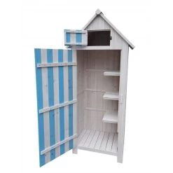 Armoire De Jardin En Bois Lasuré Bleu Et Blanc 0,41m² - Habrita -Jardin Abris Magasin armoire de jardin en bois lasure bleu et blanc 041m habrita 2