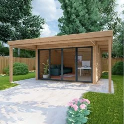 Bureau De Jardin En Bois Massif Avec Terrasse 16,5m² - Madriers 40mm Traités Et Teintés Marron Gardy Shelter -Jardin Abris Magasin bureau de jardin en bois massif avec terrasse 165m madriers 40mm traites et teintes marron gardy shelter 2