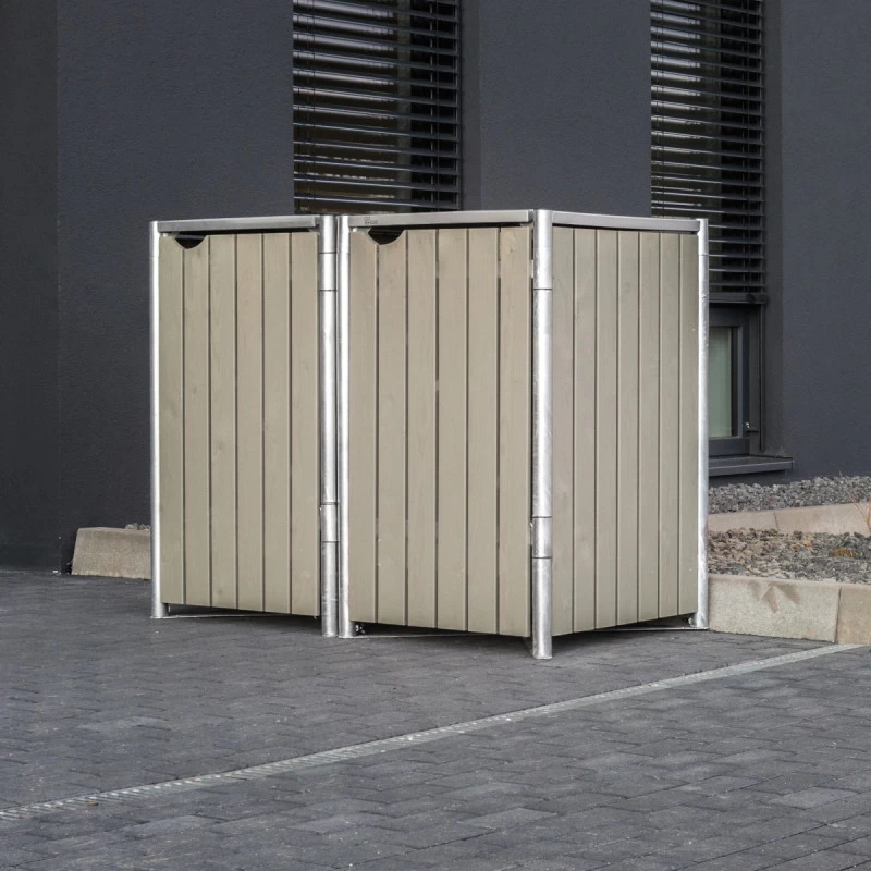 Cache-poubelle 2 Compartiments Müllbox En Bois Traité Gris 2x140L – HIDE 5 Cache-poubelle 2 Compartiments Müllbox En Bois Traité Gris 2x140L – HIDE – Image 3