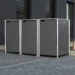 Cache-poubelle 3 Compartiments Müllbox En Aluminium Gris 3x140L – HIDE