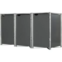 Cache-poubelle 3 Compartiments Müllbox En Aluminium Gris 3x240L – HIDE -Jardin Abris Magasin cache poubelle 3 compartiments mullbox en aluminium gris 3x240l hide 2
