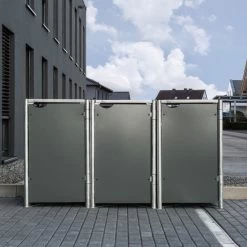 Cache-poubelle 3 Compartiments Müllbox En Aluminium Gris 3x240L – HIDE -Jardin Abris Magasin cache poubelle 3 compartiments mullbox en aluminium gris 3x240l hide 3
