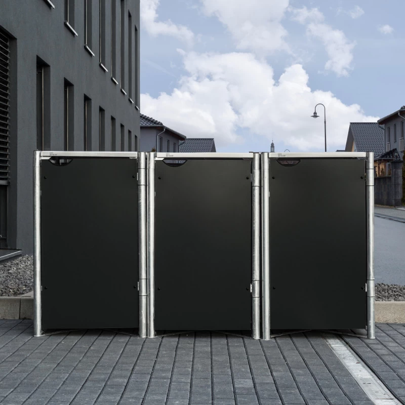 Cache-poubelle 3 Compartiments Müllbox En Aluminium Noir 3x140L – HIDE 3 Cache-poubelle 3 Compartiments Müllbox En Aluminium Noir 3x140L – HIDE