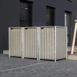 Cache-poubelle 3 Compartiments Müllbox En Bois Traité Gris 3x240L – HIDE