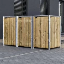 Cache-poubelle 3 Compartiments Müllbox En Bois Traité Naturel 3x140L – HIDE -Jardin Abris Magasin cache poubelle 3 compartiments mullbox en bois traite naturel 3x140l hide 3
