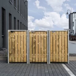 Cache-poubelle 3 Compartiments Müllbox En Bois Traité Naturel 3x140L – HIDE -Jardin Abris Magasin cache poubelle 3 compartiments mullbox en bois traite naturel 3x140l hide 5