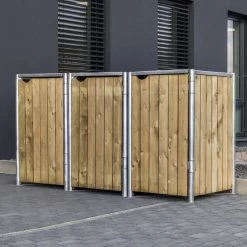 Cache-poubelle 3 Compartiments Müllbox En Bois Traité Naturel 3x240L – HIDE -Jardin Abris Magasin cache poubelle 3 compartiments mullbox en bois traite naturel 3x240l hide 4