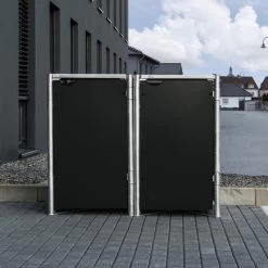 Cache-poubelle 2 Compartiments Müllbox En Aluminium Noir 2x140L – HIDE -Jardin Abris Magasin cache poubelle mullbox en aluminium noir 2x140l hide 2