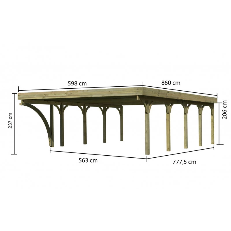 Carport Double En Bois Autoclave 50,9m², Toit En Acier Et Poteau En Arc – KARIBU 4 Carport Double En Bois Autoclave 50,9m², Toit En Acier Et Poteau En Arc – KARIBU – Image 2