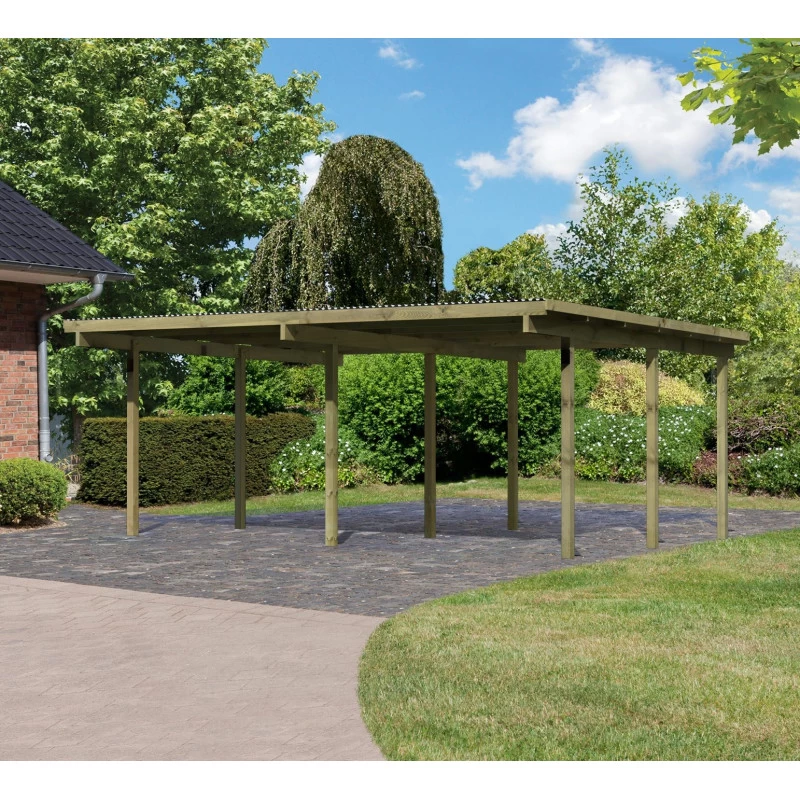 Carport Double En Pin Autoclave Avec Toit PVC 27,58m² - Karibu 4 Carport Double En Pin Autoclave Avec Toit PVC 27,58m² - Karibu – Image 2