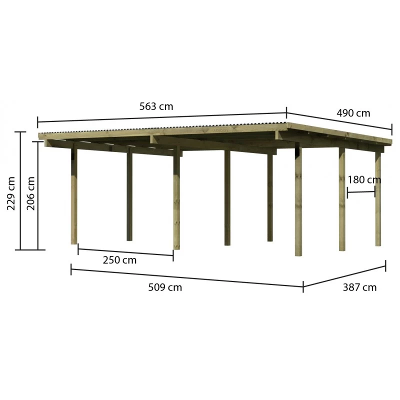 Carport Double En Pin Autoclave Avec Toit PVC 27,58m² - Karibu 5 Carport Double En Pin Autoclave Avec Toit PVC 27,58m² - Karibu – Image 3
