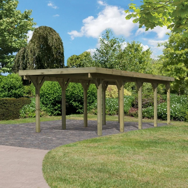 Carport En Bois Autoclave 26,9m² Et Toit En Acier – KARIBU 4 Carport En Bois Autoclave 26,9m² Et Toit En Acier – KARIBU – Image 2