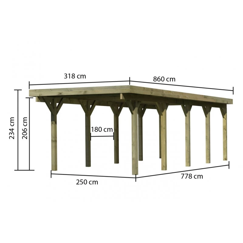 Carport En Bois Autoclave 26,9m² Et Toit En Acier – KARIBU 5 Carport En Bois Autoclave 26,9m² Et Toit En Acier – KARIBU – Image 3