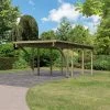 Carport En Pin Autoclave Avec Toit PVC 20,5m² + 2 Arcs D'entrée - Karibu -Jardin Abris Magasin carport en pin autoclave avec toit pvc 205m 2 arcs d entree karibu