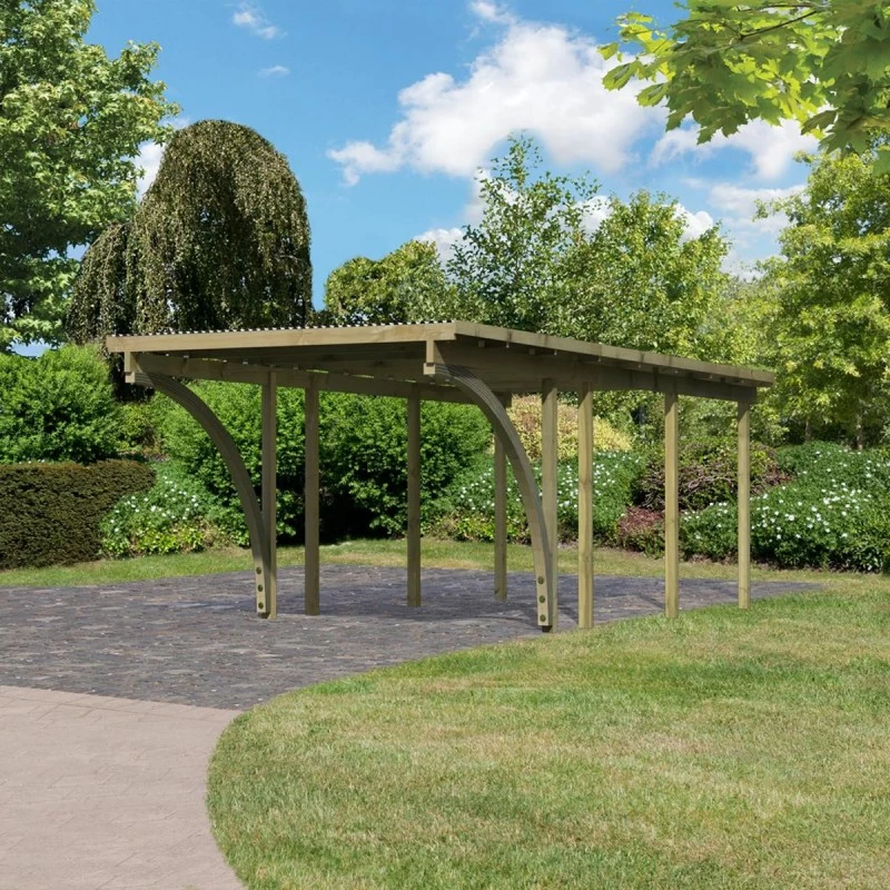 Carport En Pin Autoclave Avec Toit PVC 20,5m² + 2 Arcs D'entrée - Karibu 3 Carport En Pin Autoclave Avec Toit PVC 20,5m² + 2 Arcs D'entrée - Karibu