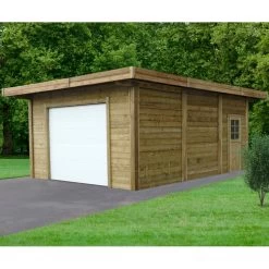 Carport-garage 7x5x2,5m En Bois Traité Autoclave Avec Porte Sectionnelle Motorisée - SOLID