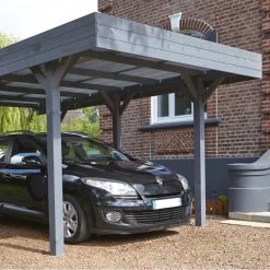 Carport Simple 15,75m² En Bois Lasuré Gris Anthracite Louison Forest Style -Jardin Abris Magasin carport simple 1575m en bois lasure gris anthracite louison madeira 2
