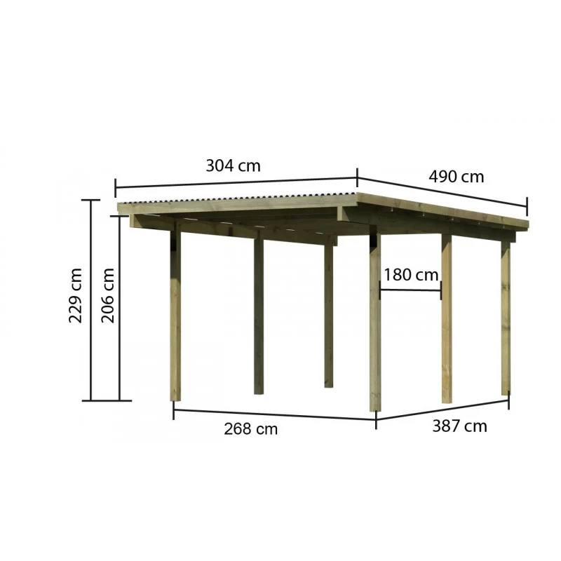Carport Simple En Bois Autoclave Avec Toit PVC 14,9m² - 304x490cm - Karibu 7 Carport Simple En Bois Autoclave Avec Toit PVC 14,9m² - 304x490cm - Karibu – Image 5