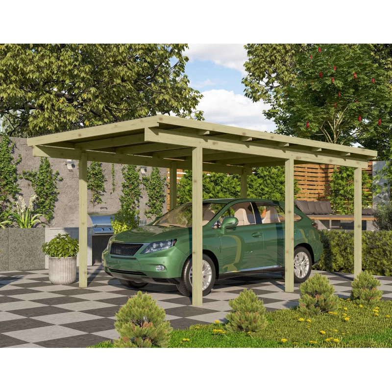 Carport Simple En Bois Autoclave Avec Toit PVC 14,9m² - 304x490cm - Karibu 3 Carport Simple En Bois Autoclave Avec Toit PVC 14,9m² - 304x490cm - Karibu