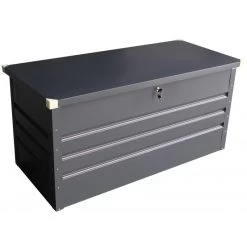 Coffre De Rangement En Métal Anthracite 400L Avec Plancher X-METAL -Jardin Abris Magasin coffre de rangement en metal anthracite 430l avec plancher x metal 2