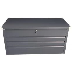 Coffre De Rangement En Métal Anthracite 400L Avec Plancher X-METAL -Jardin Abris Magasin coffre de rangement en metal anthracite 430l avec plancher x metal 3