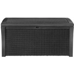 Keter Coffre En Résine Imitation Rotin Tressé Et Bois 400L Anthracite RIO -Jardin Abris Magasin coffre en resine imitation rotin tresse et bois 400l anthracite rio 2