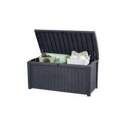 Keter Coffre En Résine Imitation Rotin Tressé Et Bois 400L Anthracite RIO