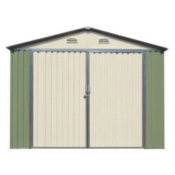 Garage Double Portes Vert Pâle Et Crème 18m² + Kit D'ancrage X-METAL -Jardin Abris Magasin garage double portes vert pale et creme 18m kit d ancrage x metal 5