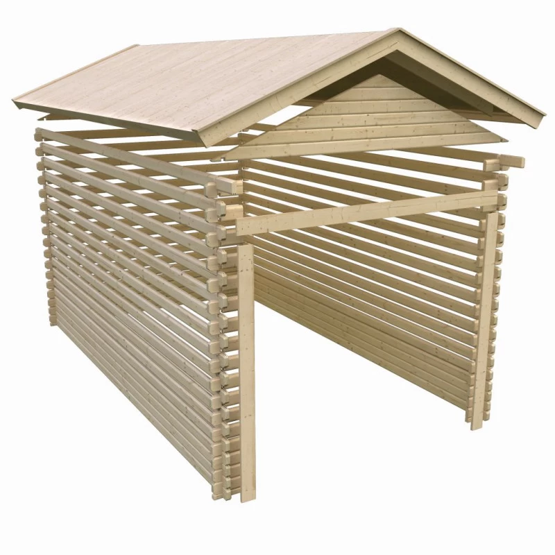 Garage En Bois Certifié 13,28m² – Madriers 28mm - Karibu 7 Garage En Bois Certifié 13,28m² – Madriers 28mm - Karibu – Image 5